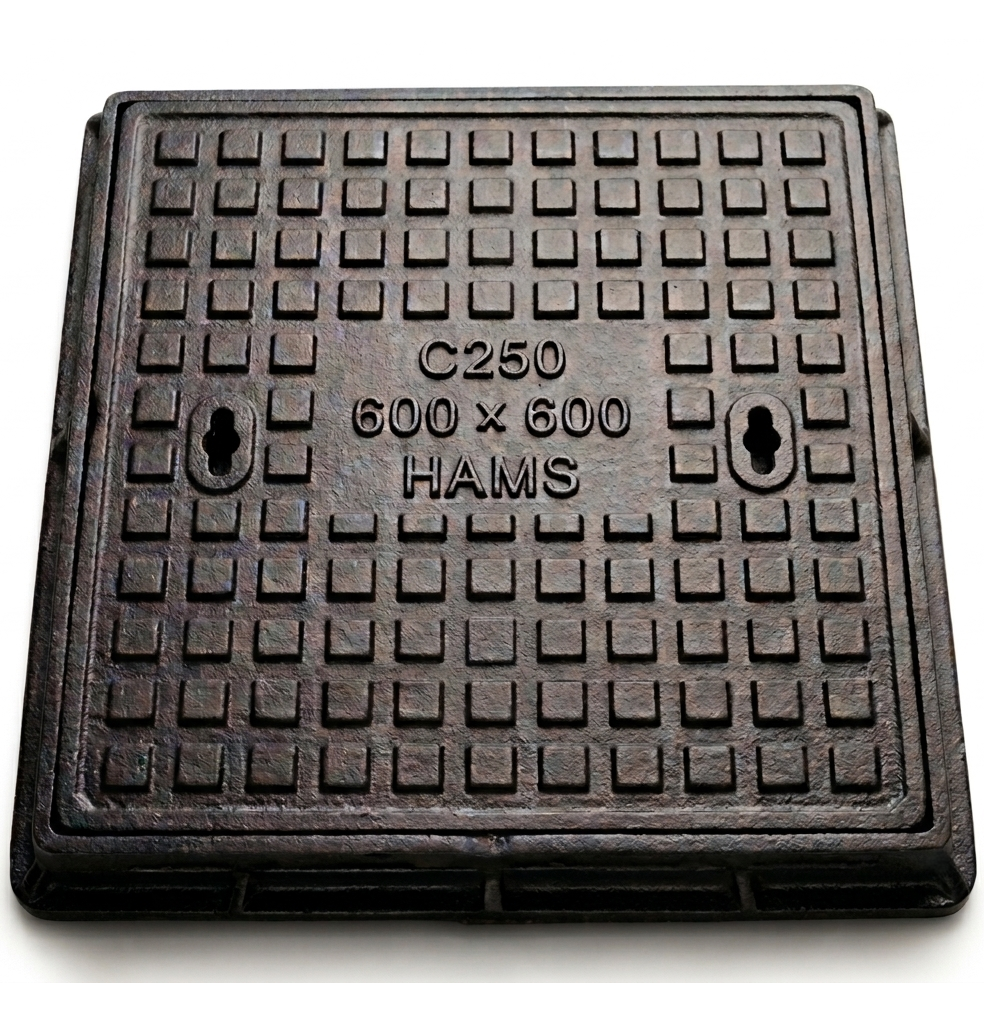 C250: 600mm x 600mm Cast-iron Double Seal Manhole cover with Frame - 25T